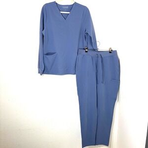 Mandala Womens Scrub Set Lot Long Sleeve Top Pants Size M Blue Equa-Tek